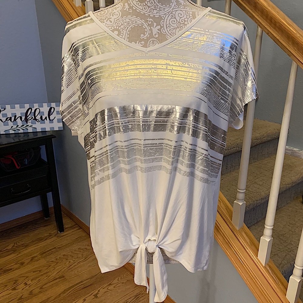 Sunday metallic silver tie top NWT